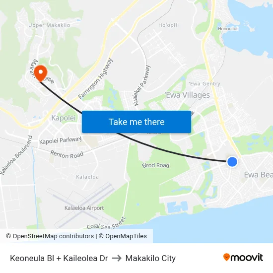 Keoneula Bl + Kaileolea Dr to Makakilo City map