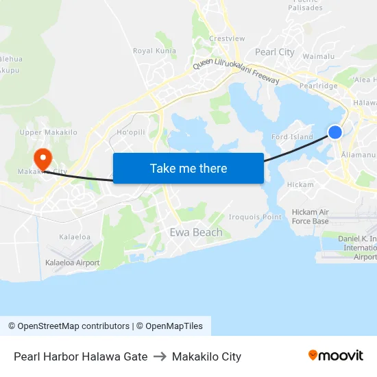 Pearl Harbor Halawa Gate to Makakilo City map