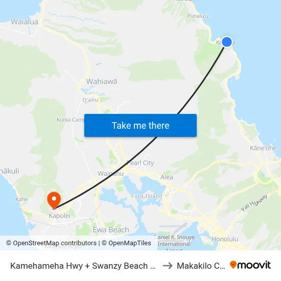 Kamehameha Hwy + Swanzy Beach Park to Makakilo City map