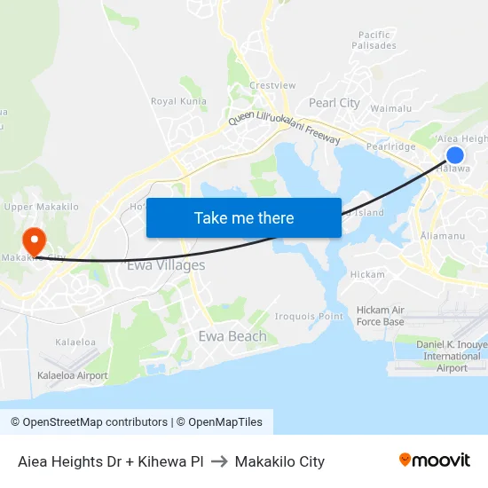 Aiea Heights Dr + Kihewa Pl to Makakilo City map