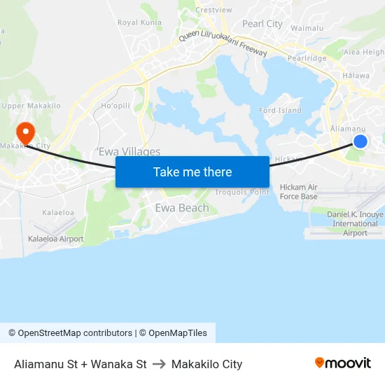 Aliamanu St + Wanaka St to Makakilo City map