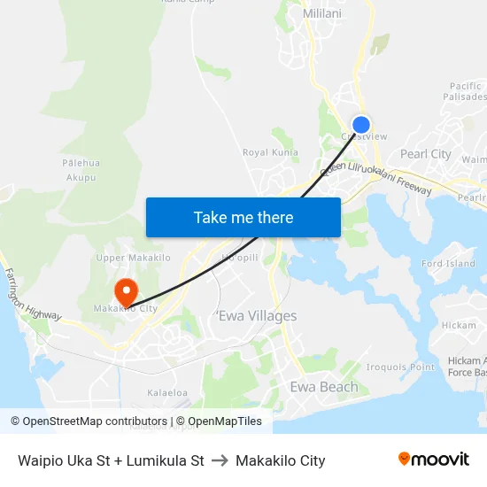 Waipio Uka St + Lumikula St to Makakilo City map