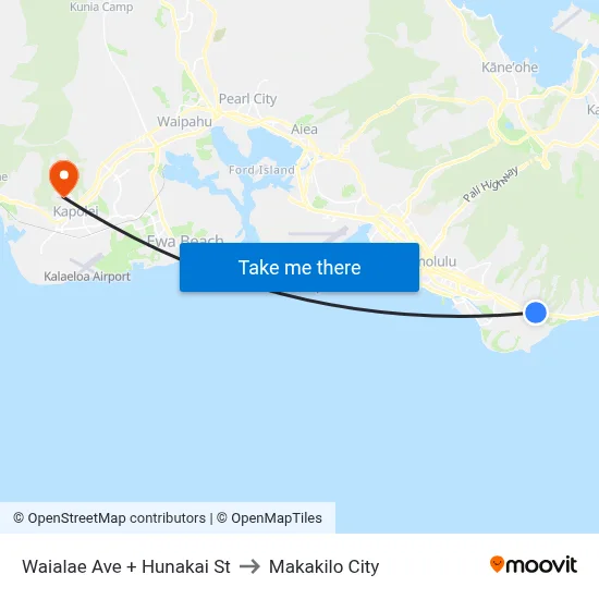 Waialae Ave + Hunakai St to Makakilo City map