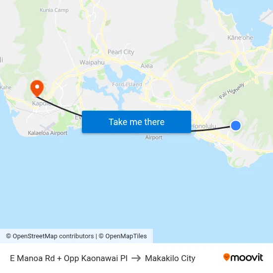 E Manoa Rd + Opp Kaonawai Pl to Makakilo City map