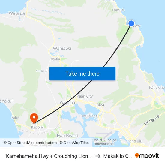 Kamehameha Hwy + Crouching Lion Inn to Makakilo City map