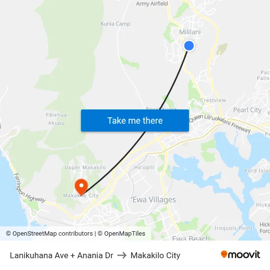 Lanikuhana Ave + Anania Dr to Makakilo City map