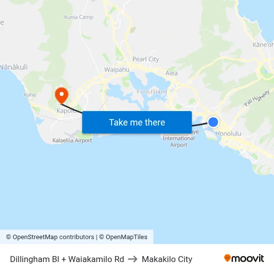 Dillingham Bl + Waiakamilo Rd to Makakilo City map