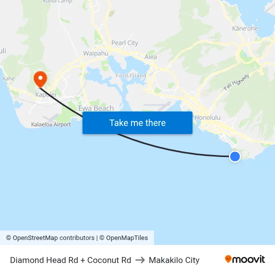 Diamond Head Rd + Coconut Rd to Makakilo City map