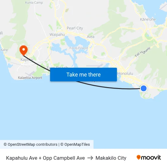 Kapahulu Ave + Opp Campbell Ave to Makakilo City map