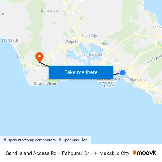 Sand Island Access Rd + Pahounui Dr to Makakilo City map