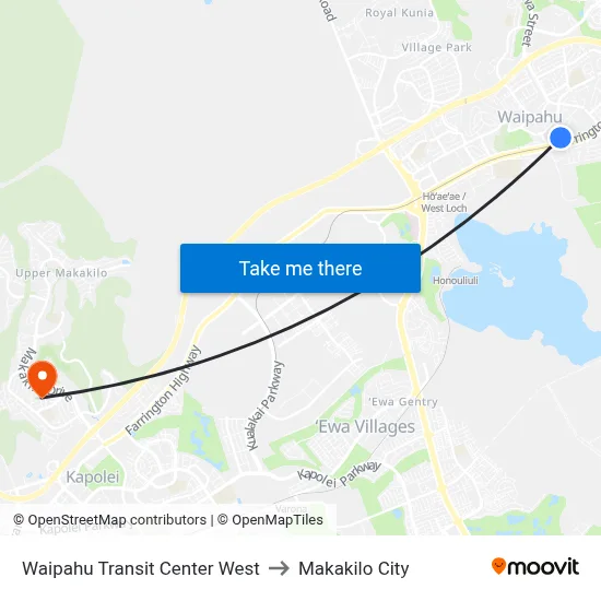 Waipahu Transit Center West to Makakilo City map