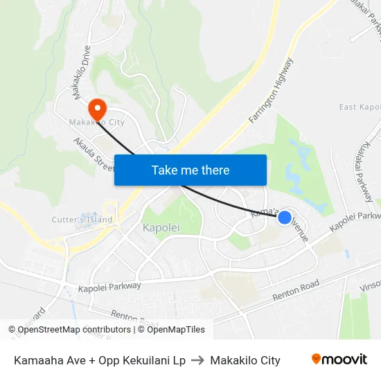 Kamaaha Ave + Opp Kekuilani Lp to Makakilo City map
