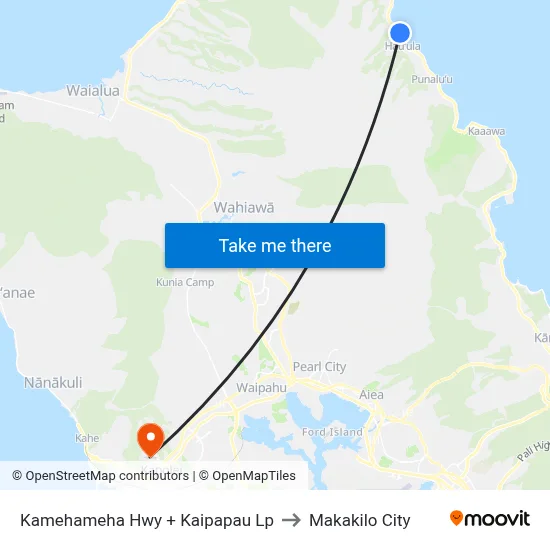 Kamehameha Hwy + Kaipapau Lp to Makakilo City map