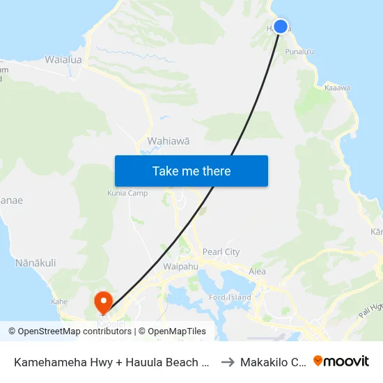 Kamehameha Hwy + Hauula Beach Park to Makakilo City map