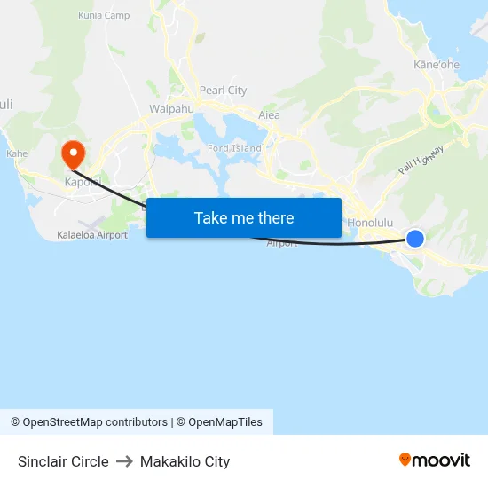 Sinclair Circle to Makakilo City map
