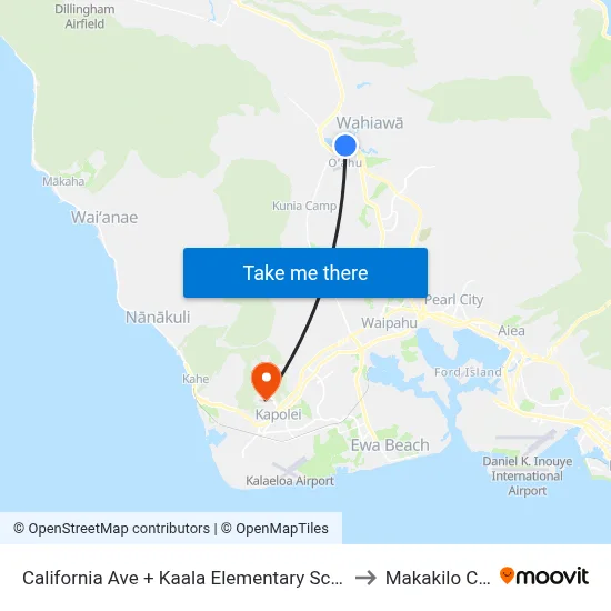California Ave + Kaala Elementary School to Makakilo City map