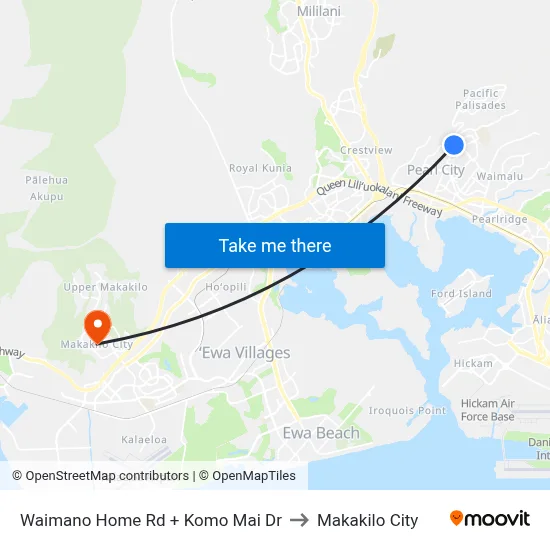 Waimano Home Rd + Komo Mai Dr to Makakilo City map