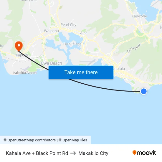 Kahala Ave + Black Point Rd to Makakilo City map