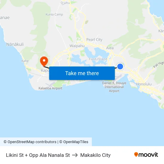 Likini St + Opp Ala Nanala St to Makakilo City map