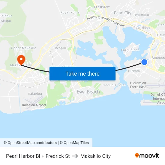 Pearl Harbor Bl + Fredrick St to Makakilo City map