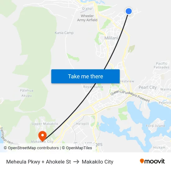 Meheula Pkwy + Ahokele St to Makakilo City map