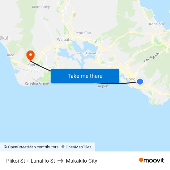 Piikoi St + Lunalilo St to Makakilo City map