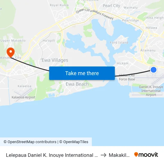Lelepaua Daniel K. Inouye International Airport Station to Makakilo City map