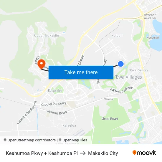 Keahumoa Pkwy + Keahumoa Pl to Makakilo City map
