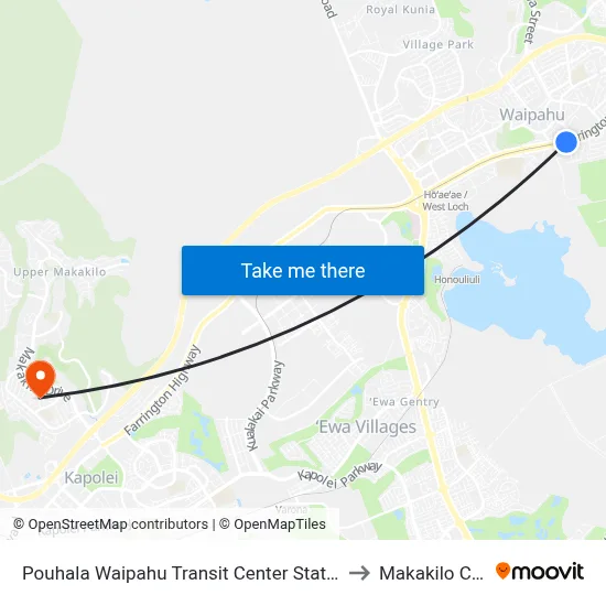 Pouhala Waipahu Transit Center Station to Makakilo City map