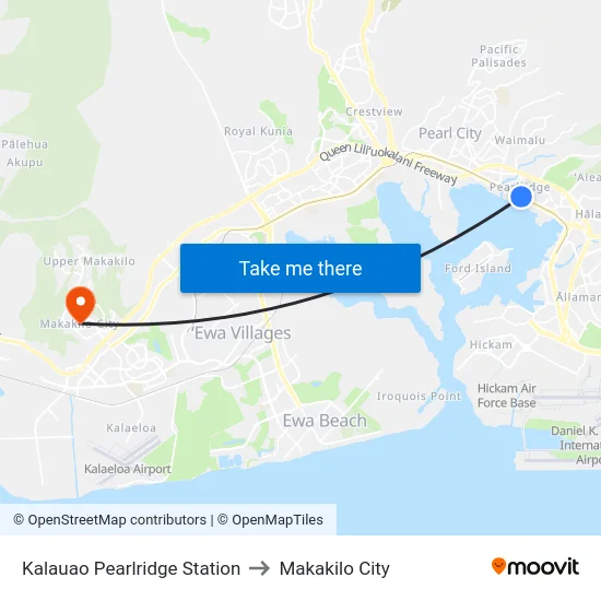 Kalauao Pearlridge Station to Makakilo City map