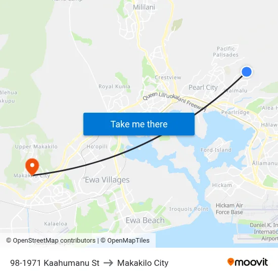 98-1971 Kaahumanu St to Makakilo City map