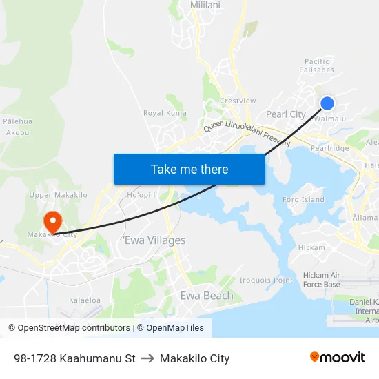 98-1728 Kaahumanu St to Makakilo City map