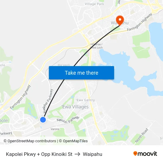 Kapolei Pkwy + Opp Kinoiki St to Waipahu map