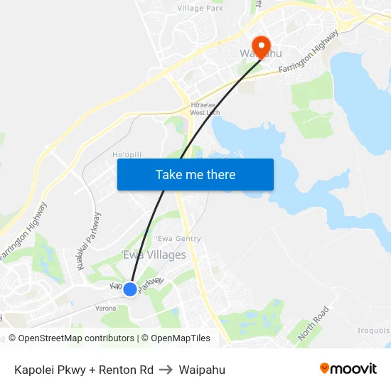 Kapolei Pkwy + Renton Rd to Waipahu map
