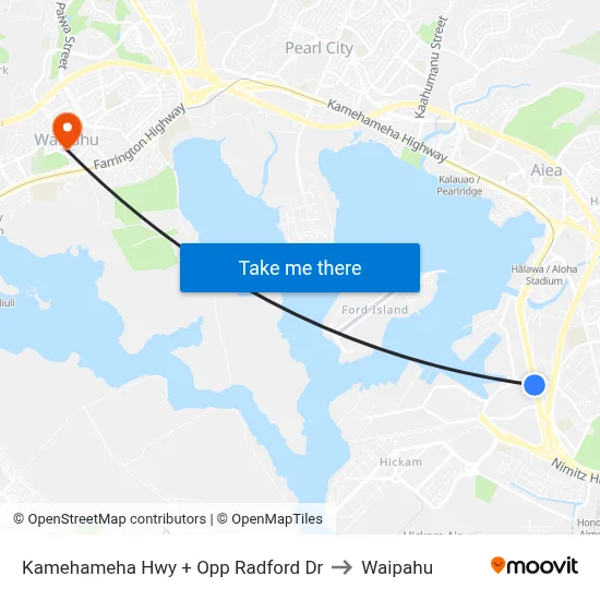 Kamehameha Hwy + Opp Radford Dr to Waipahu map