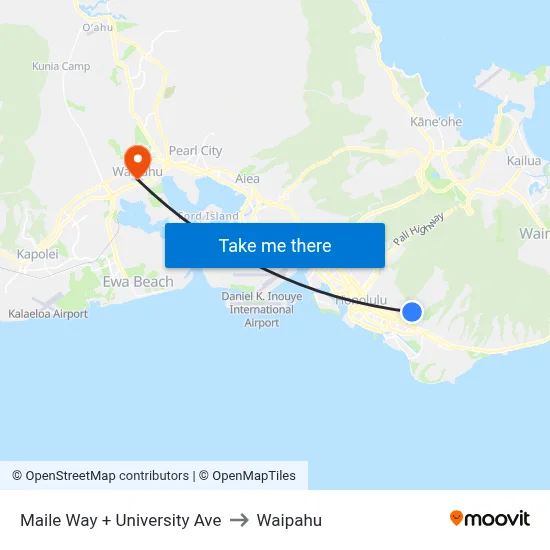 Maile Way + University Ave to Waipahu map