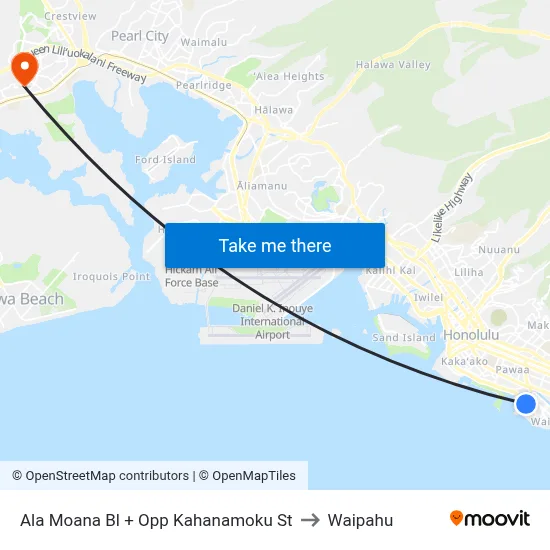 Ala Moana Bl + Opp Kahanamoku St to Waipahu map