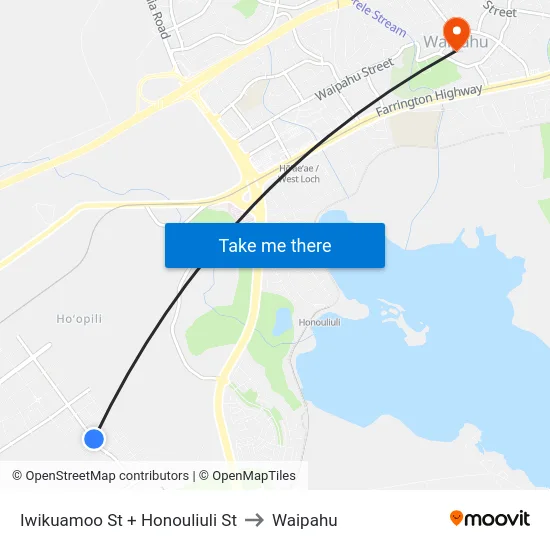 Iwikuamoo St + Honouliuli St to Waipahu map