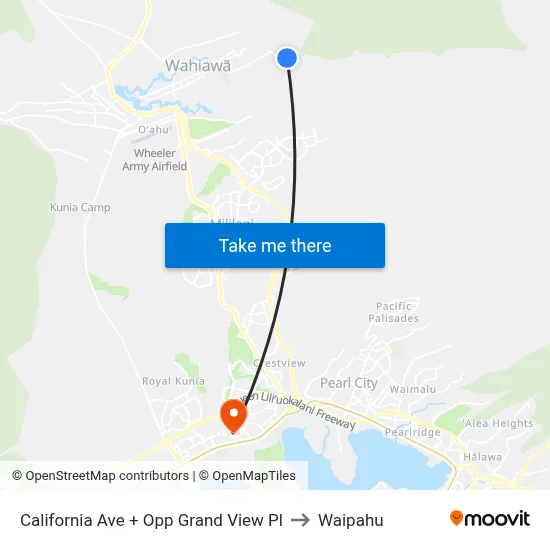 California Ave + Opp Grand View Pl to Waipahu map