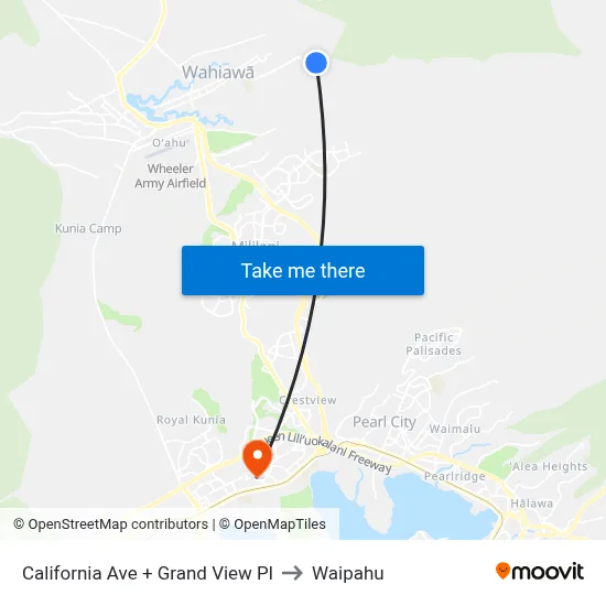 California Ave + Grand View Pl to Waipahu map