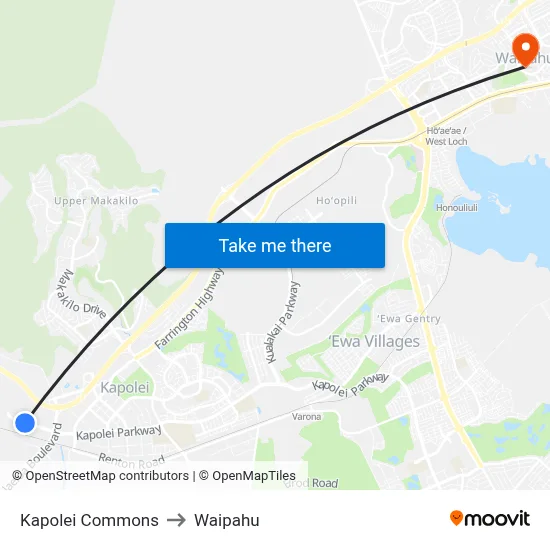 Kapolei Commons to Waipahu map