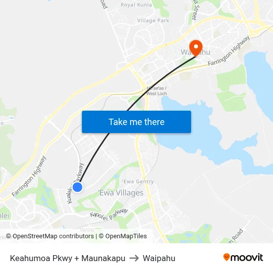 Keahumoa Pkwy + Maunakapu to Waipahu map