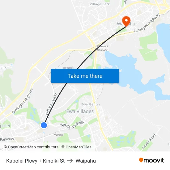 Kapolei Pkwy + Kinoiki St to Waipahu map