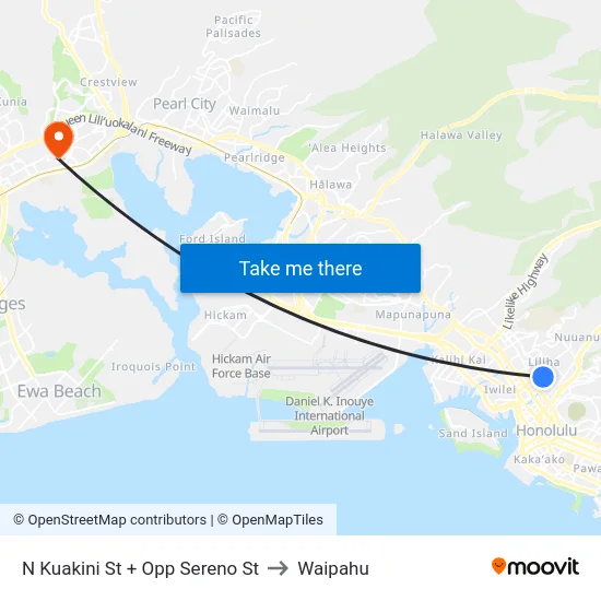 N Kuakini St + Opp Sereno St to Waipahu map