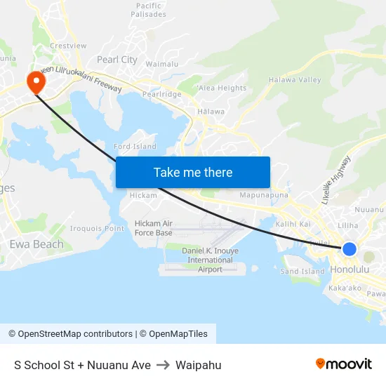 S School St + Nuuanu Ave to Waipahu map