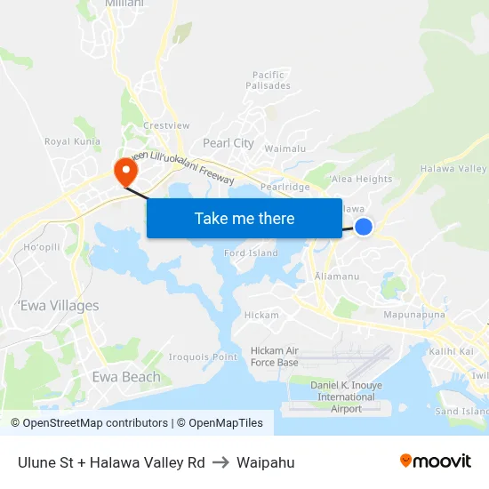 Ulune St + Halawa Valley Rd to Waipahu map