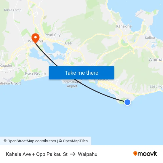 Kahala Ave + Opp Paikau St to Waipahu map