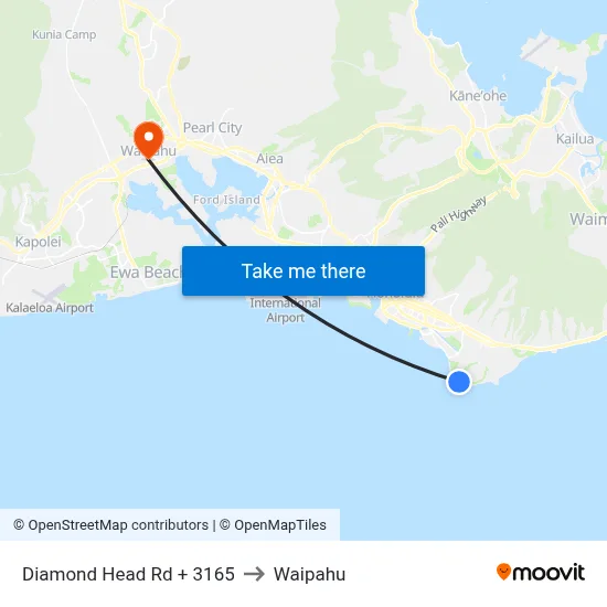 Diamond Head Rd + 3165 to Waipahu map