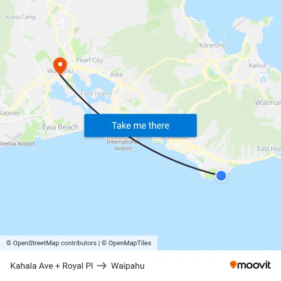 Kahala Ave + Royal Pl to Waipahu map