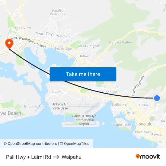 Pali Hwy + Laimi Rd to Waipahu map